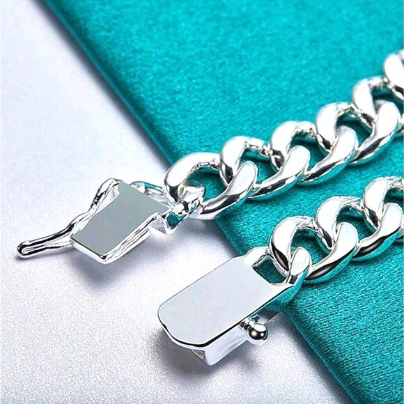 925 Silver Cuban Men's 10 mm Bracelet Vintage Fashion Christmas Birthday Gift